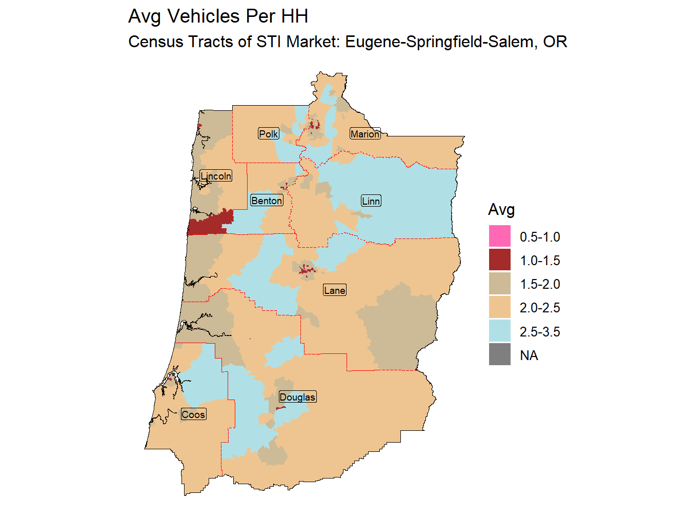 Avg Vehicles Per HH Thematic