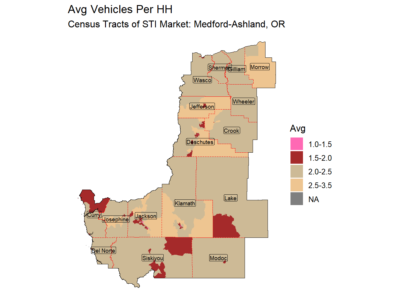 Avg Vehicles Per HH Thematic
