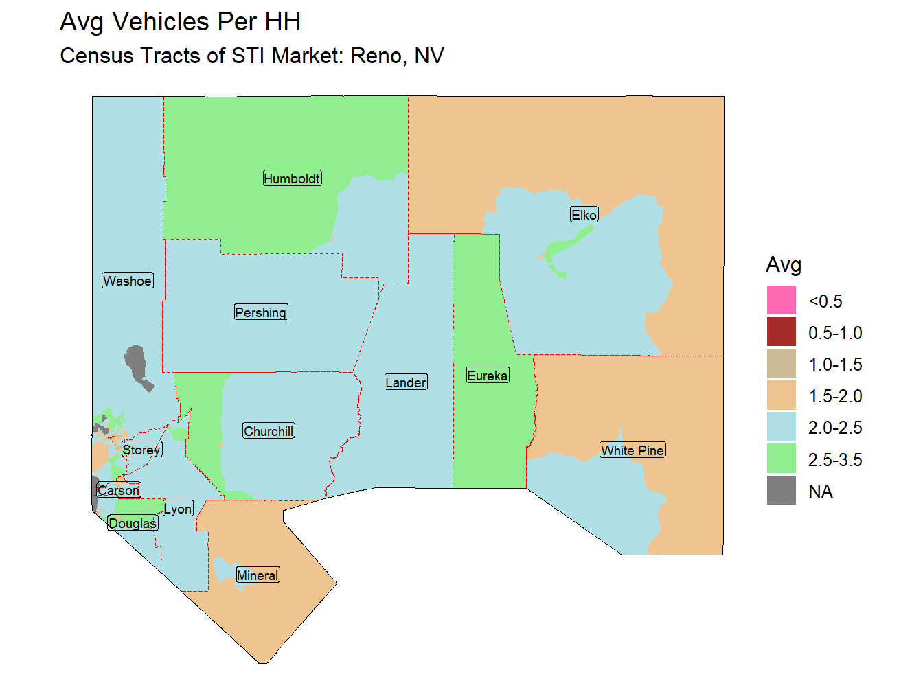 Avg Vehicles Per HH Thematic