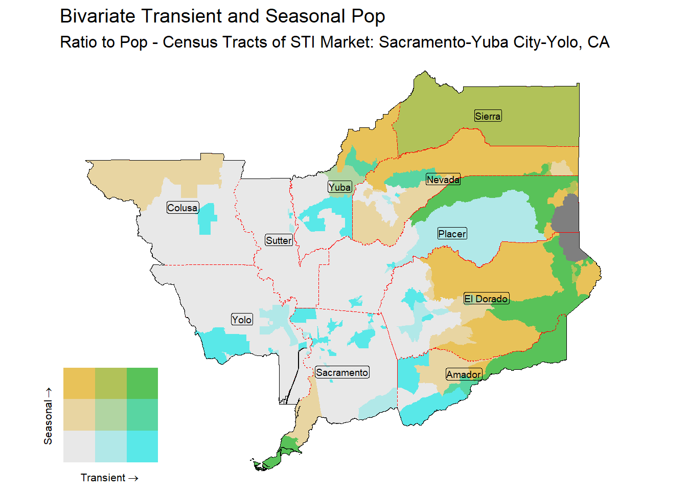 Bivariate Tematic of Seasonal & Transient Pop - Census Tract