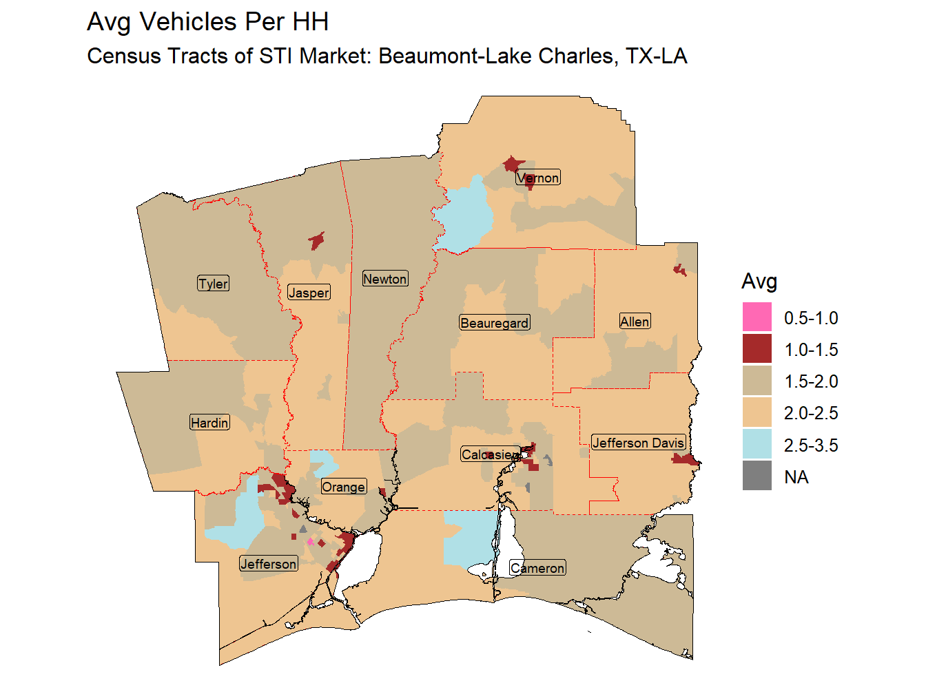 Avg Vehicles Per HH Thematic