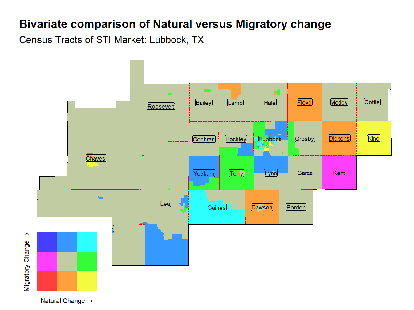 Bivariate Thematic Map of Natural versus Migratory change