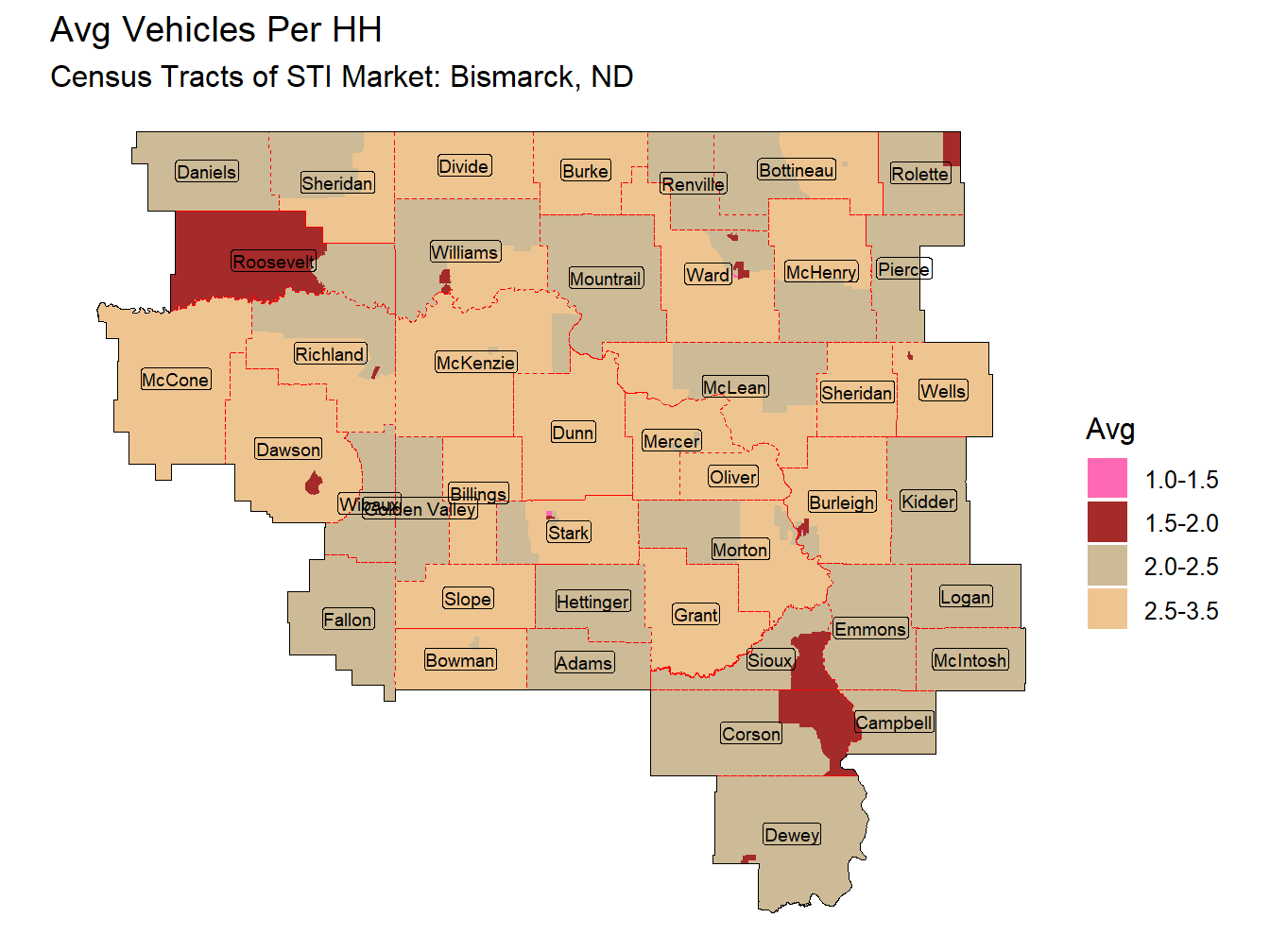 Avg Vehicles Per HH Thematic