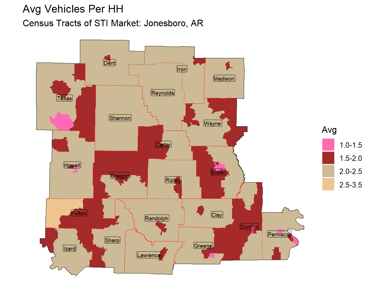 Avg Vehicles Per HH Thematic