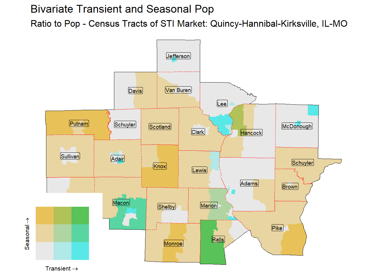 Bivariate Tematic of Seasonal & Transient Pop - Census Tract