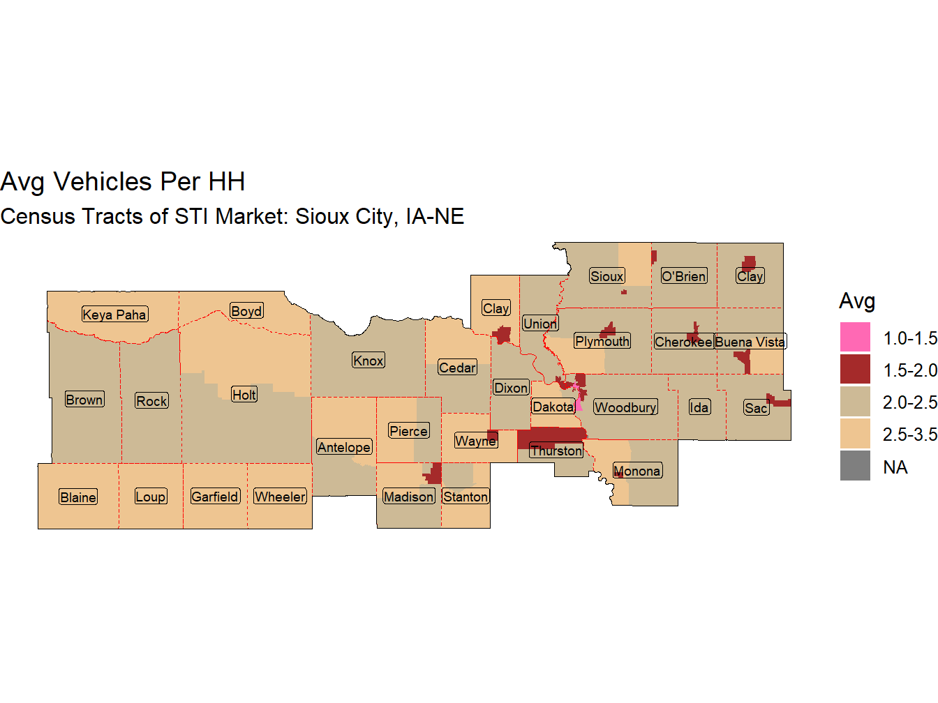 Avg Vehicles Per HH Thematic