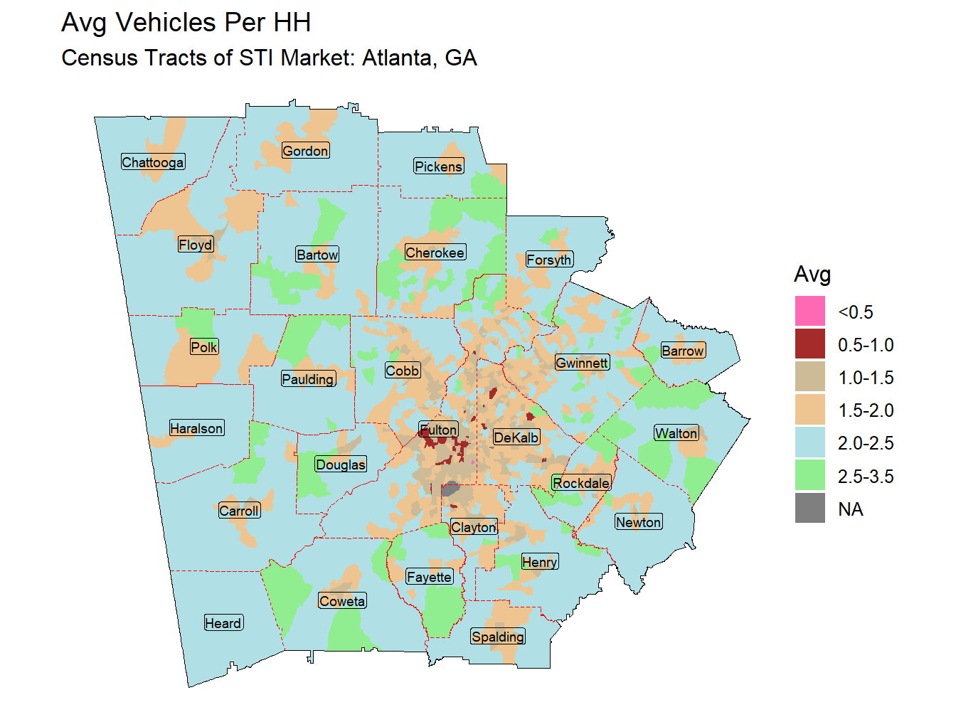 Avg Vehicles Per HH Thematic