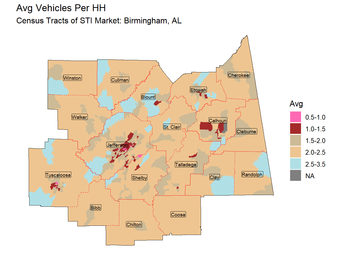 Avg Vehicles Per HH Thematic