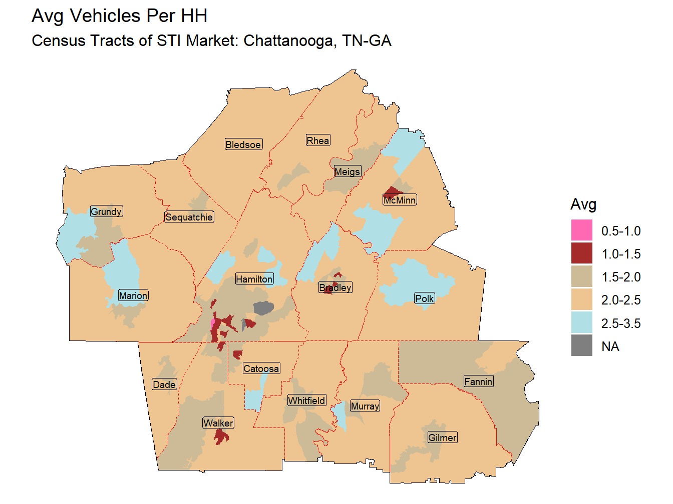 Avg Vehicles Per HH Thematic