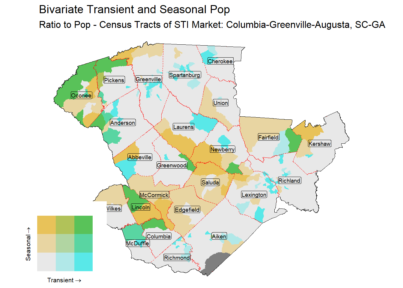 Bivariate Tematic of Seasonal & Transient Pop - Census Tract