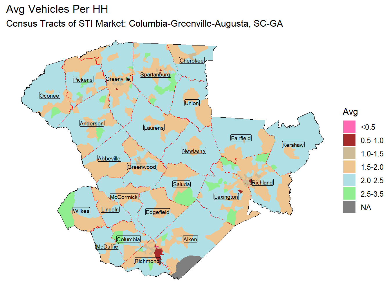 Avg Vehicles Per HH Thematic