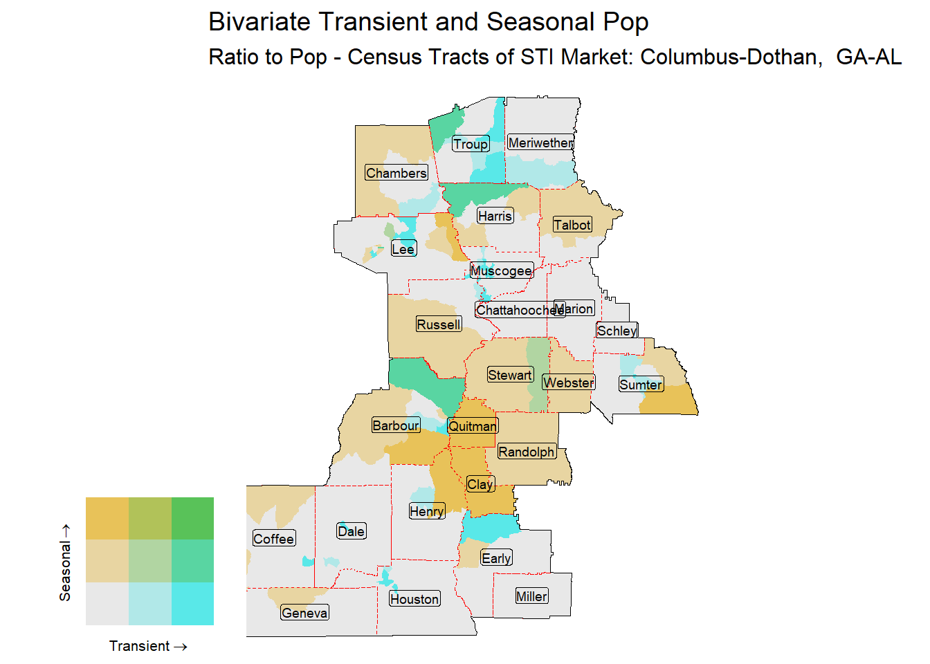 Bivariate Tematic of Seasonal & Transient Pop - Census Tract