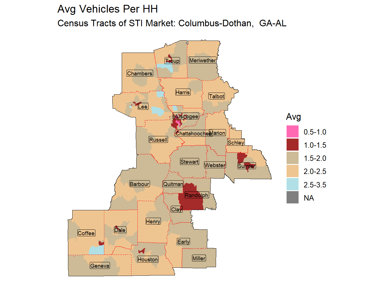 Avg Vehicles Per HH Thematic