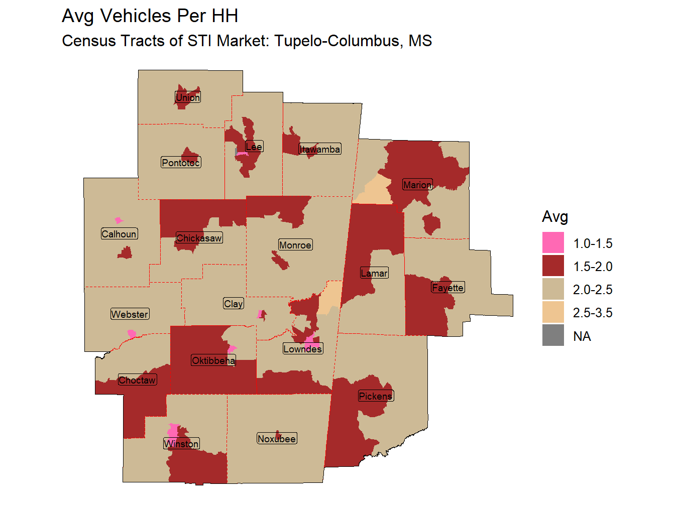 Avg Vehicles Per HH Thematic