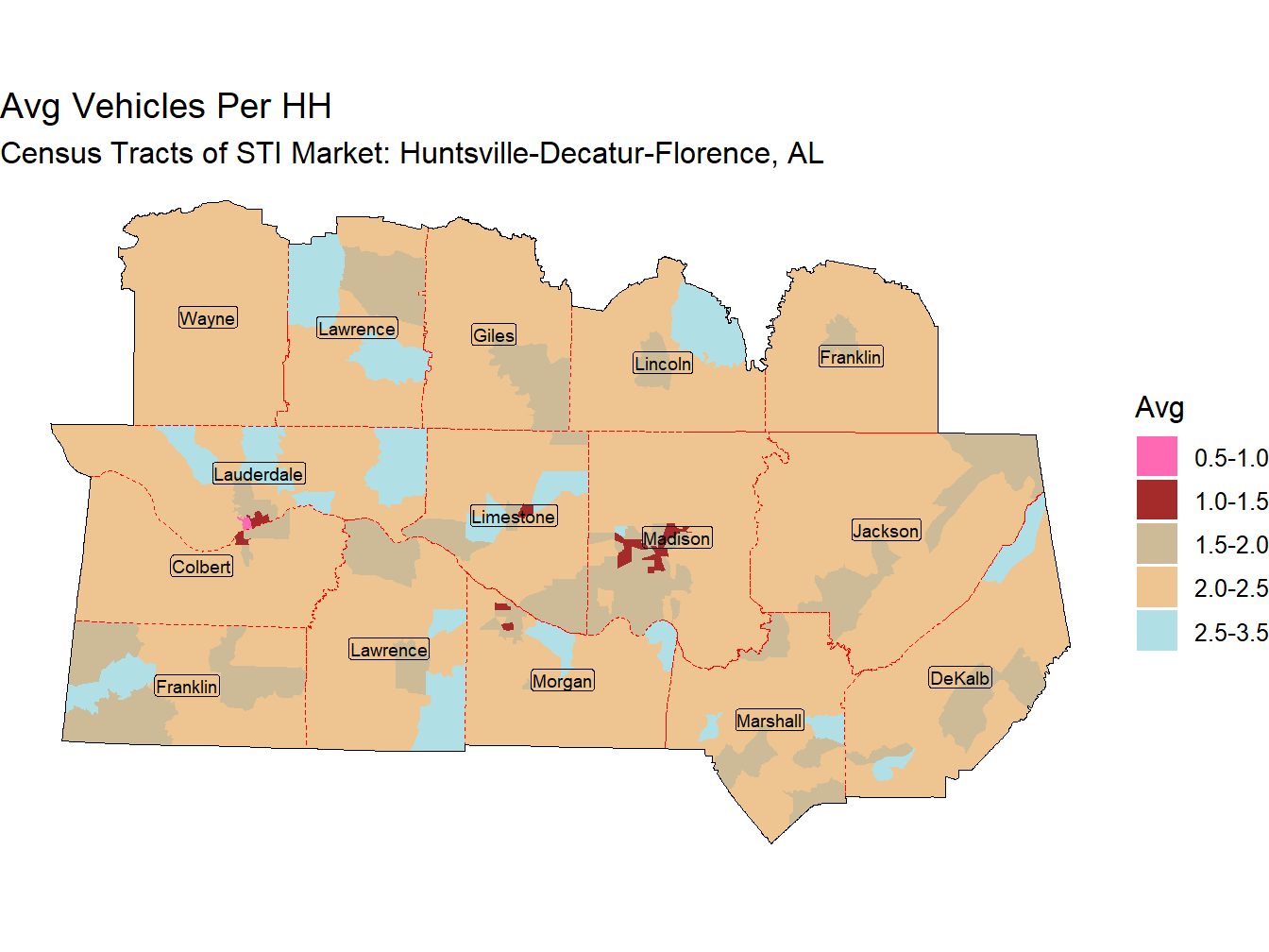Avg Vehicles Per HH Thematic
