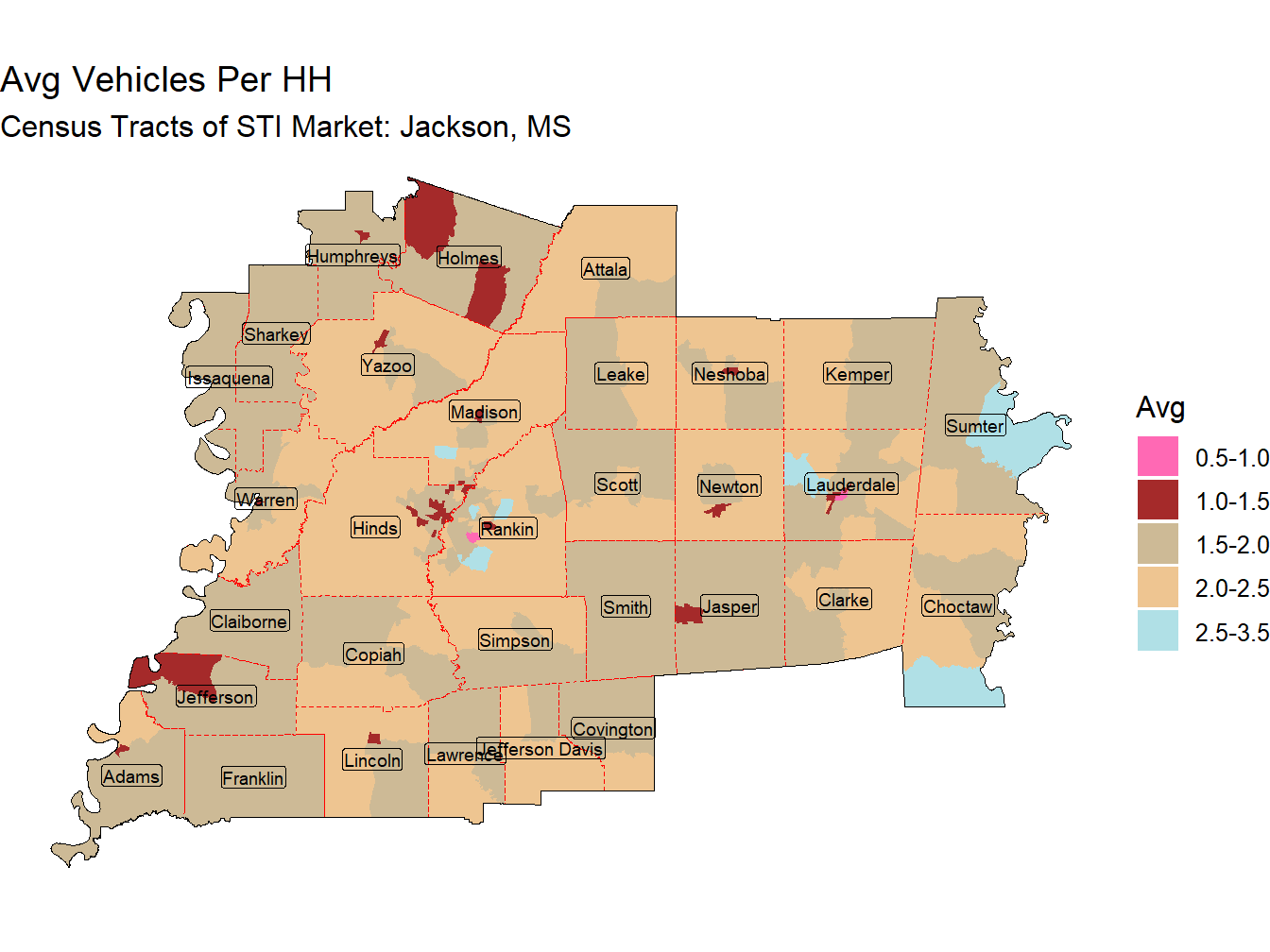 Avg Vehicles Per HH Thematic