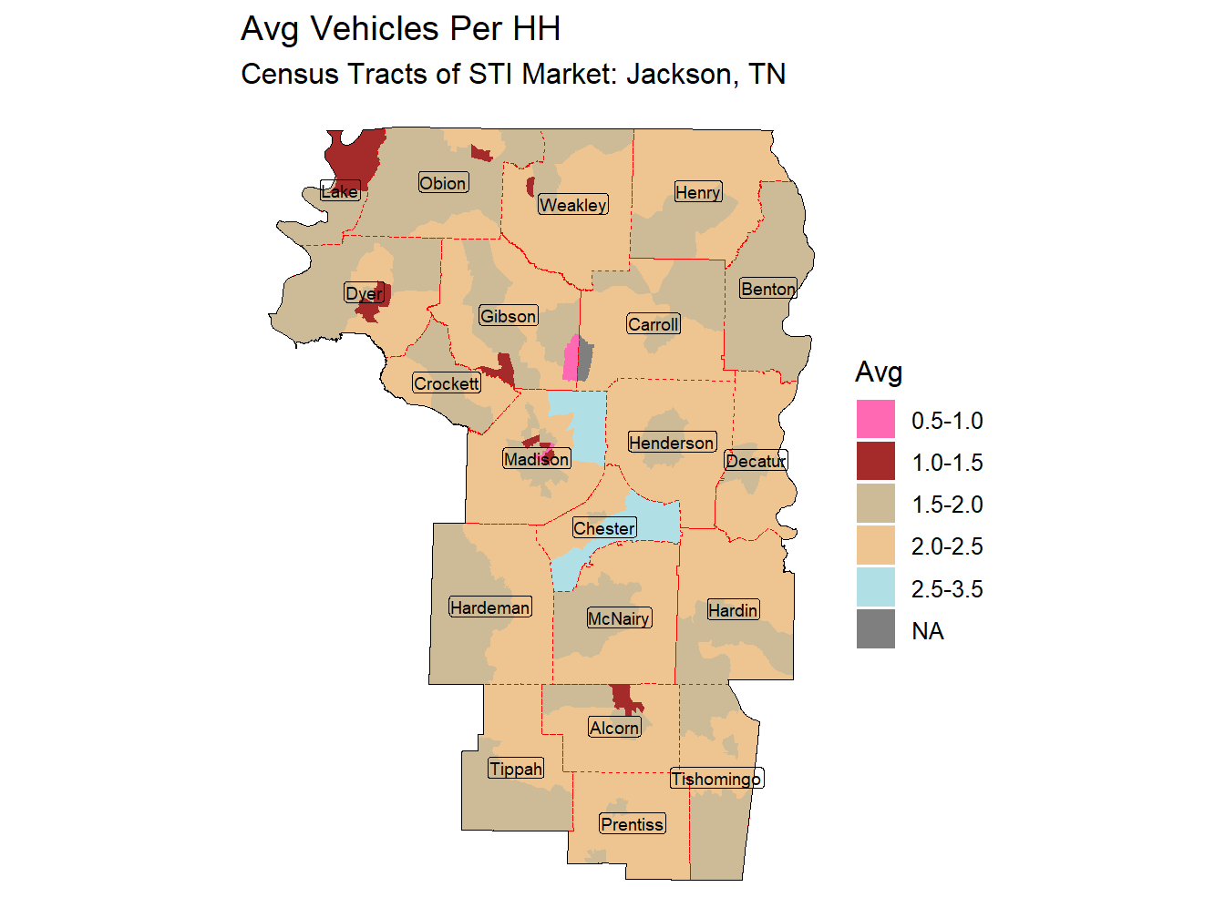 Avg Vehicles Per HH Thematic