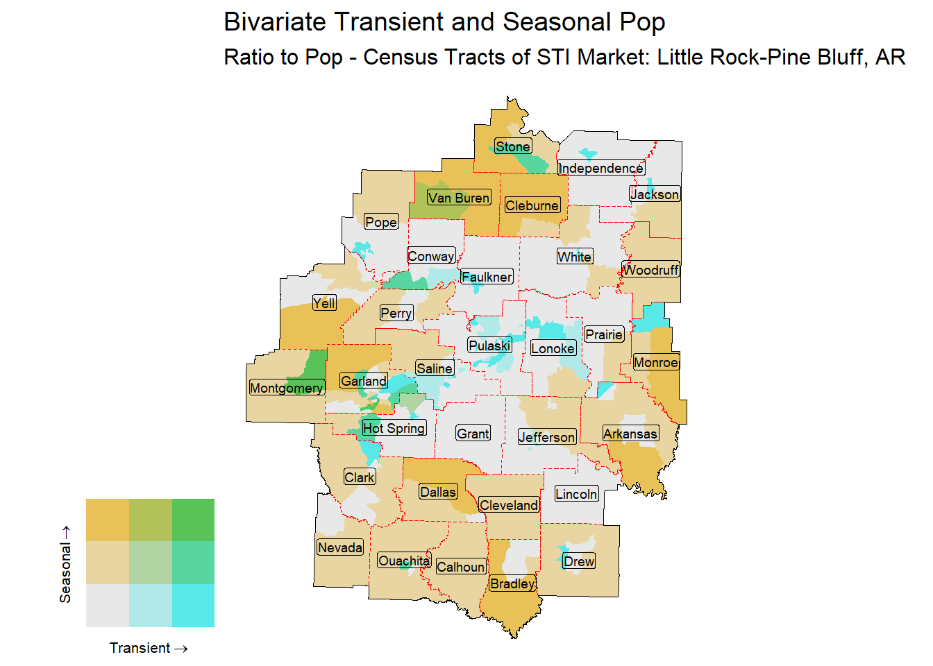 Bivariate Tematic of Seasonal & Transient Pop - Census Tract