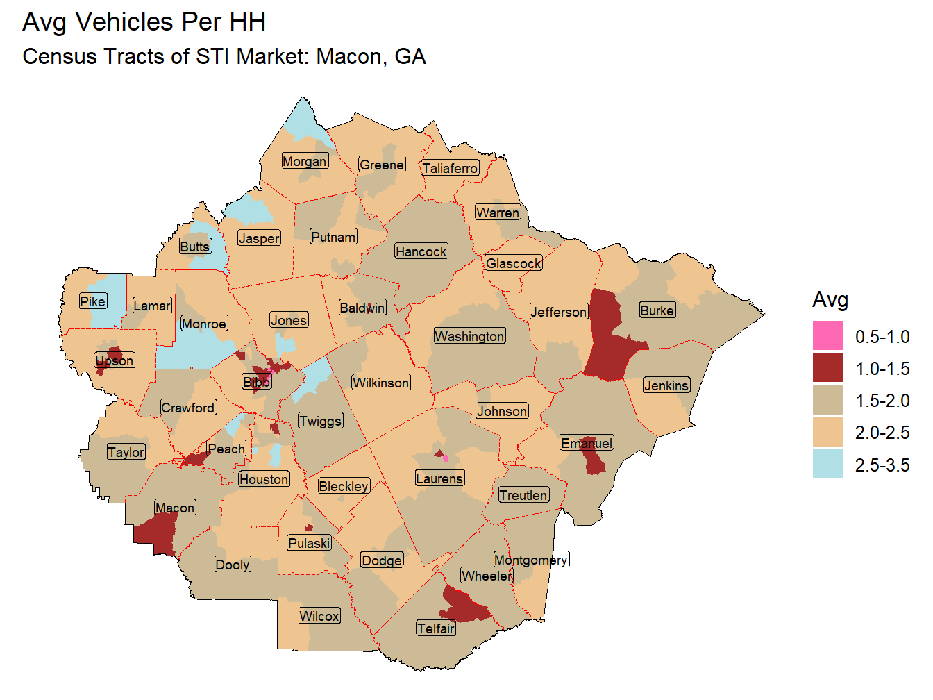 Avg Vehicles Per HH Thematic