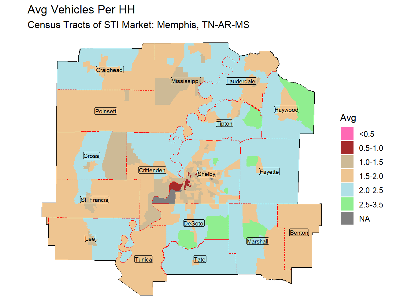 Avg Vehicles Per HH Thematic
