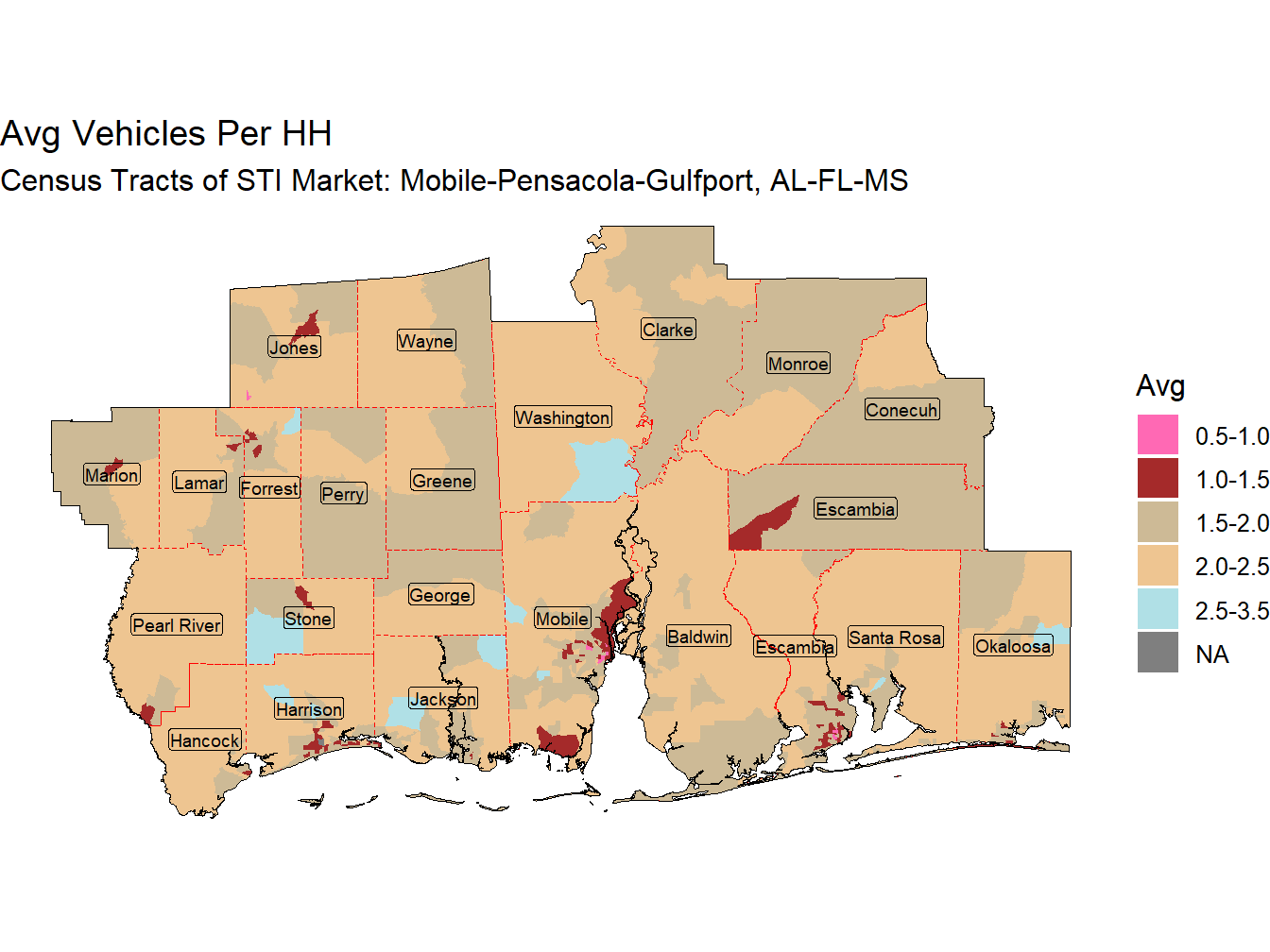 Avg Vehicles Per HH Thematic