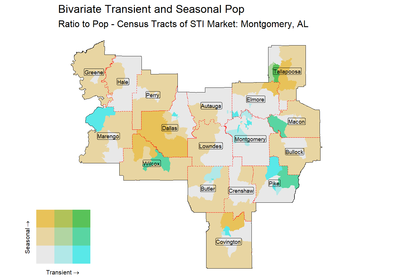 Bivariate Tematic of Seasonal & Transient Pop - Census Tract