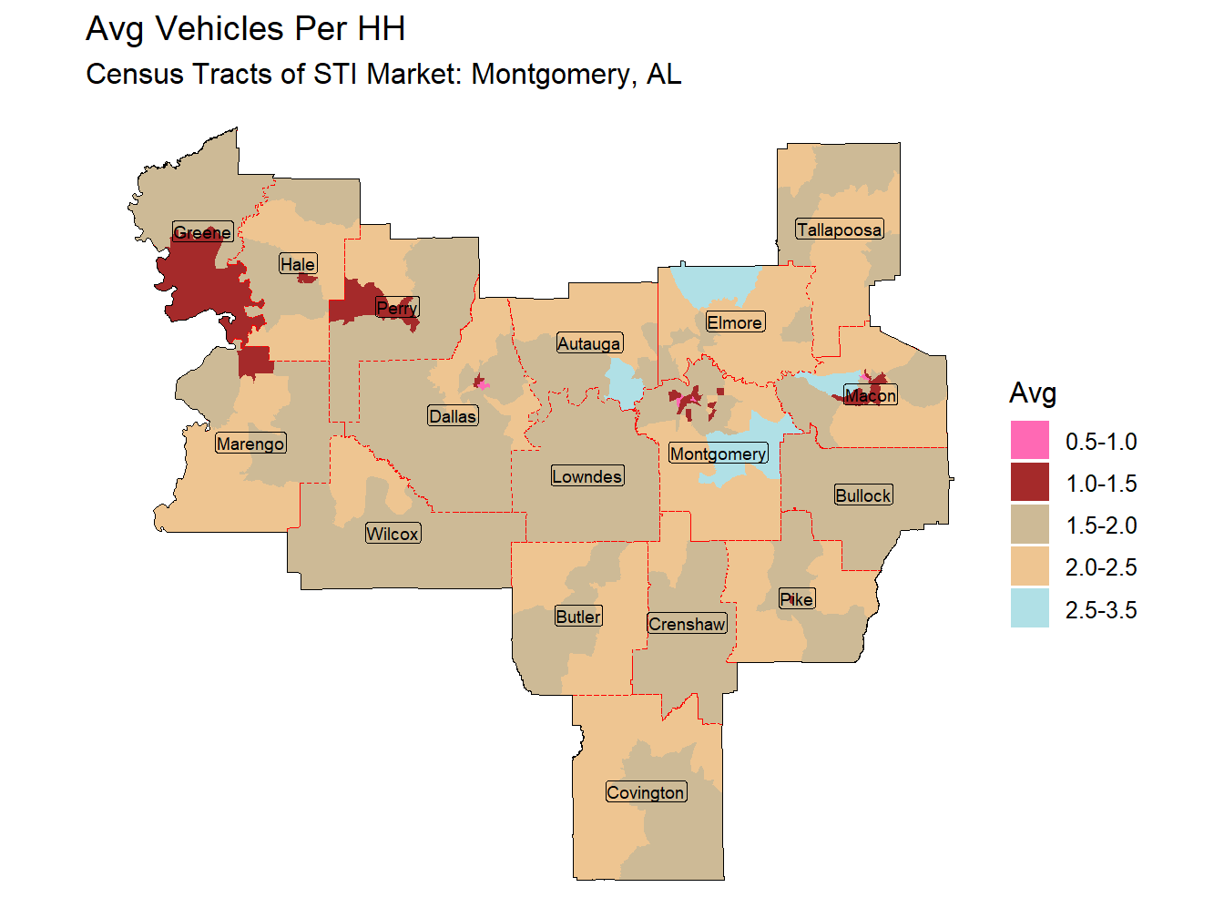 Avg Vehicles Per HH Thematic