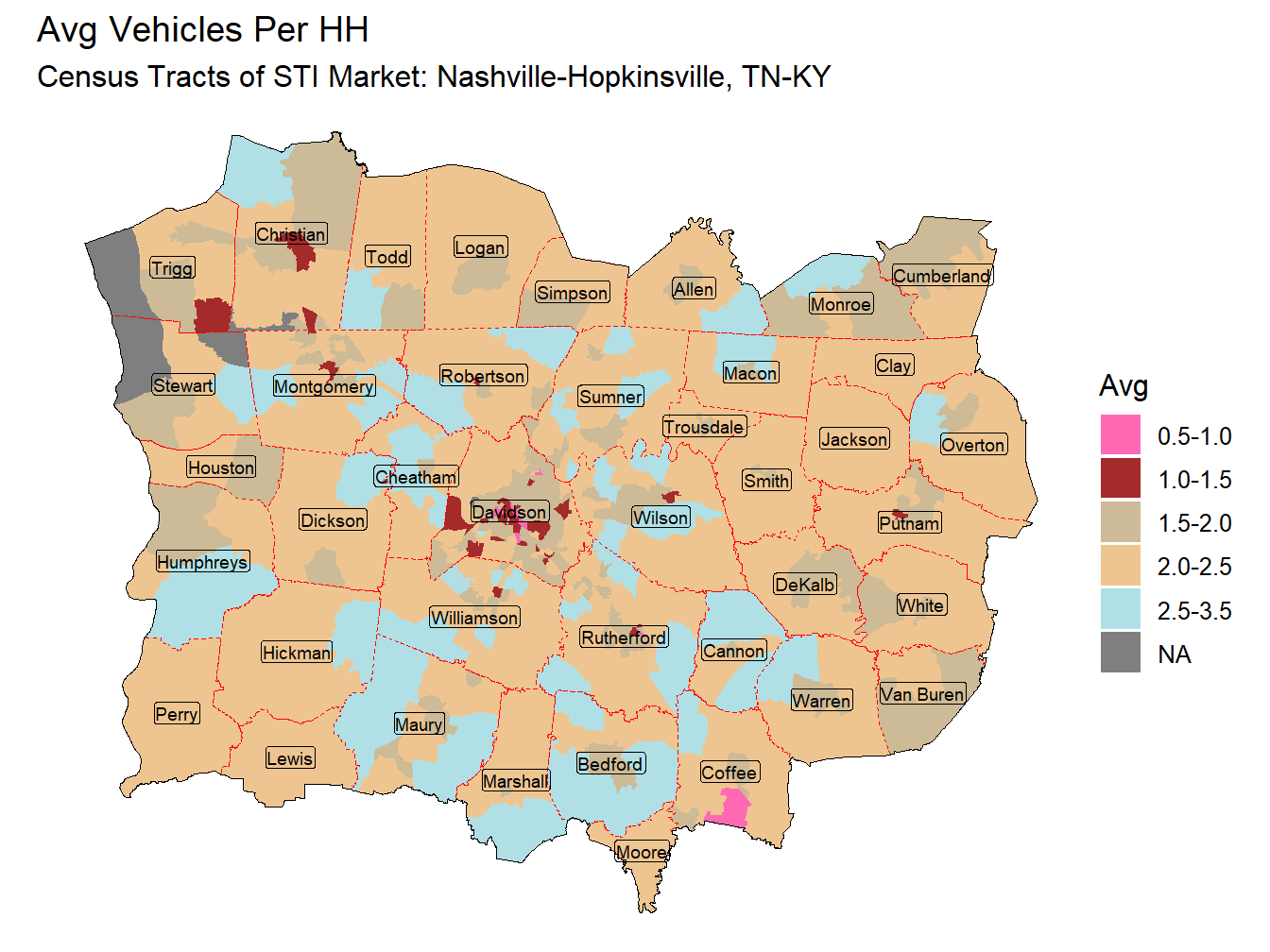 Avg Vehicles Per HH Thematic