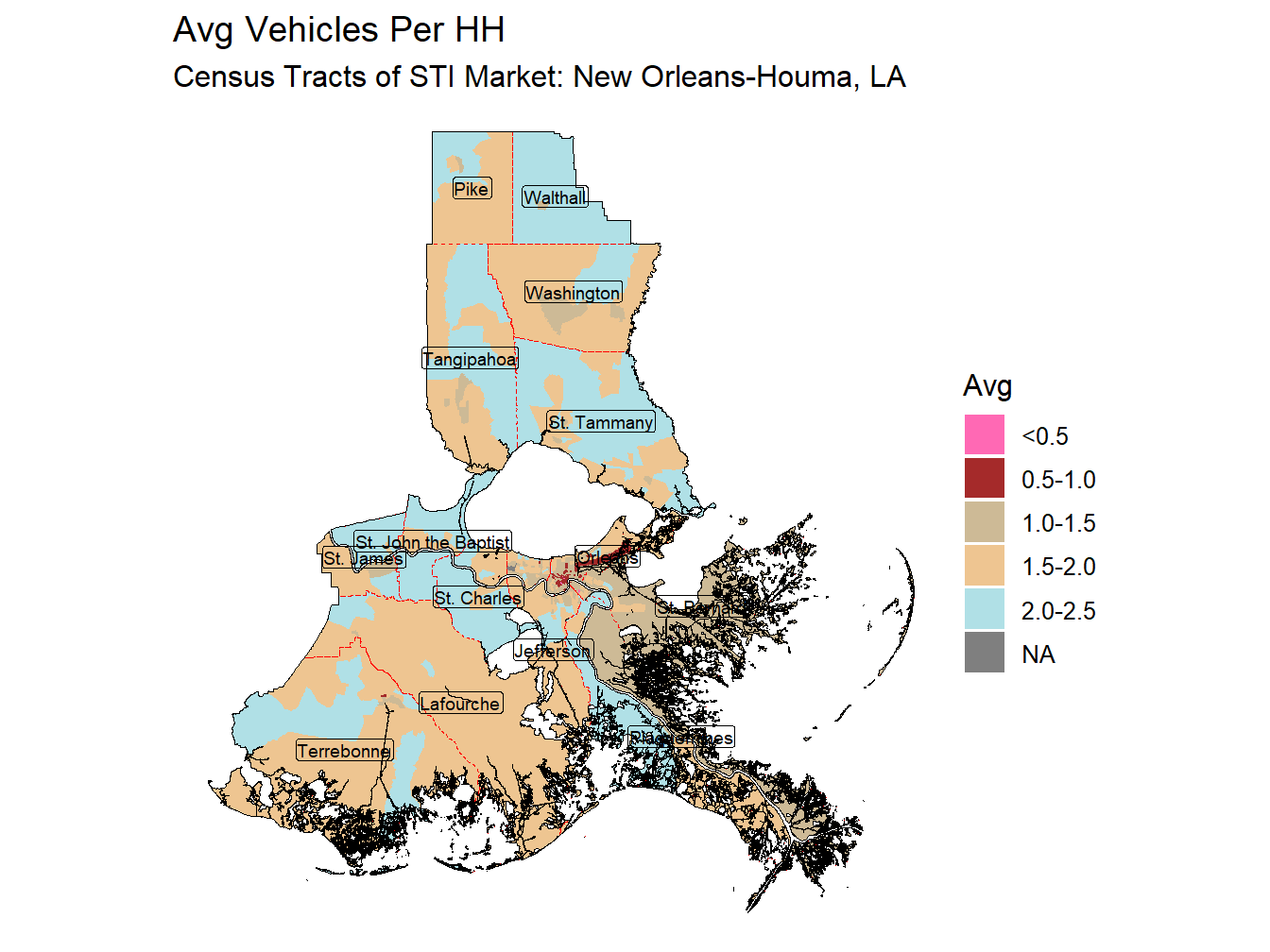 Avg Vehicles Per HH Thematic