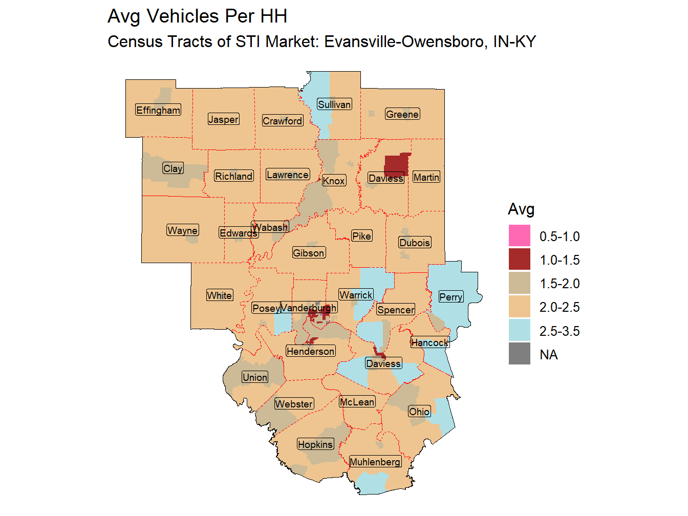 Avg Vehicles Per HH Thematic