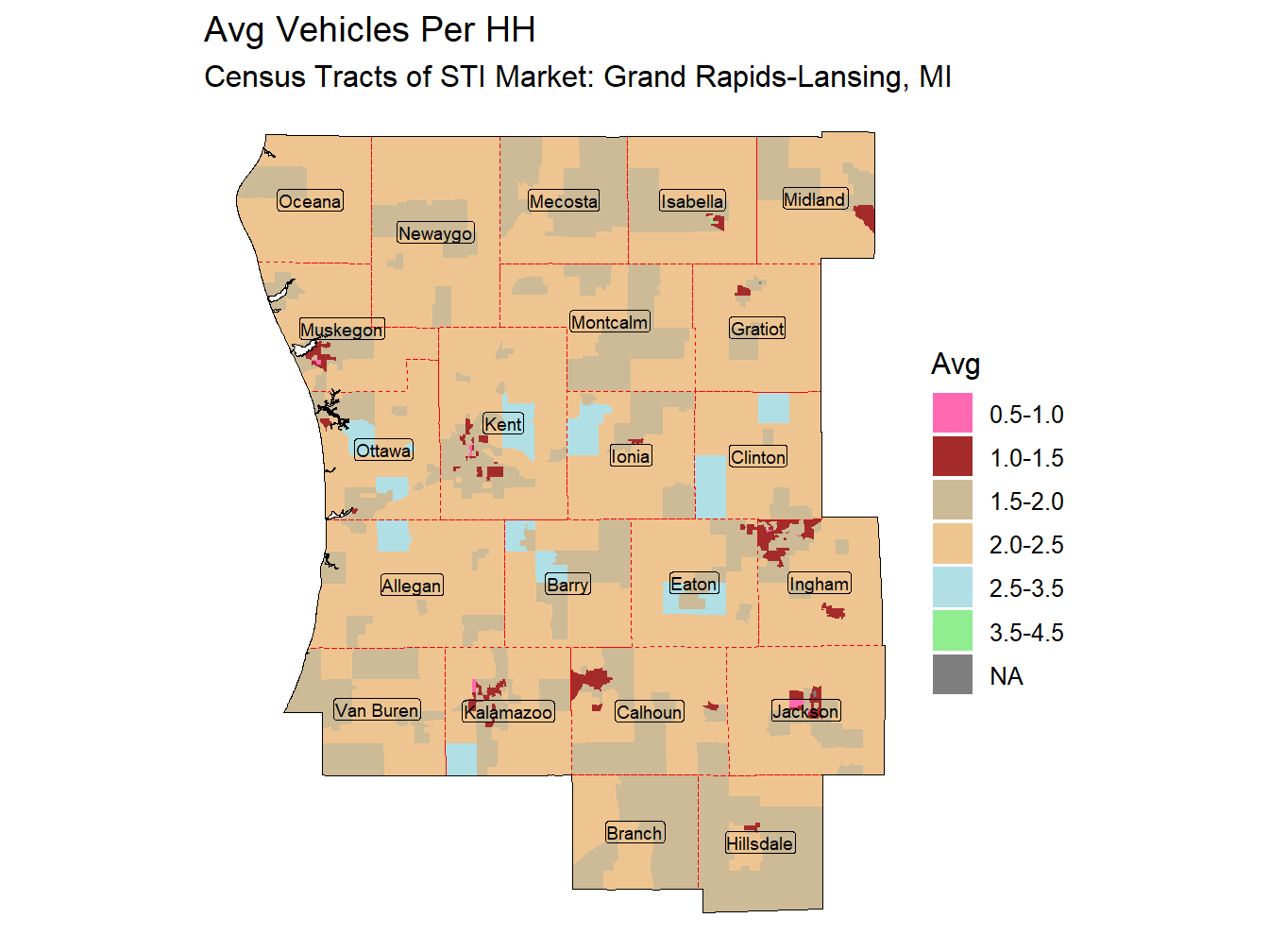 Avg Vehicles Per HH Thematic