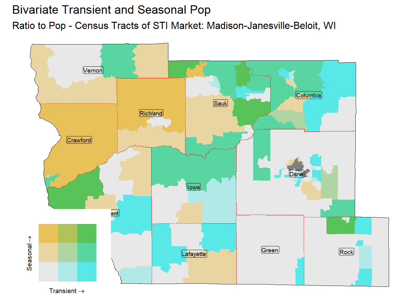 Bivariate Tematic of Seasonal & Transient Pop - Census Tract