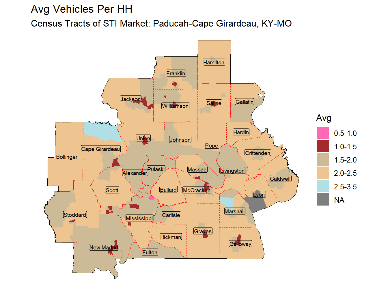 Avg Vehicles Per HH Thematic