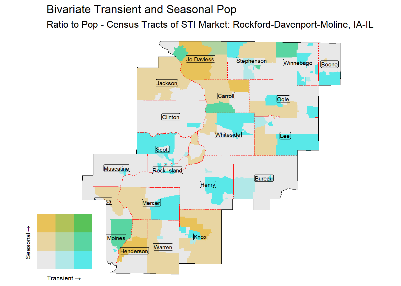 Bivariate Tematic of Seasonal & Transient Pop - Census Tract