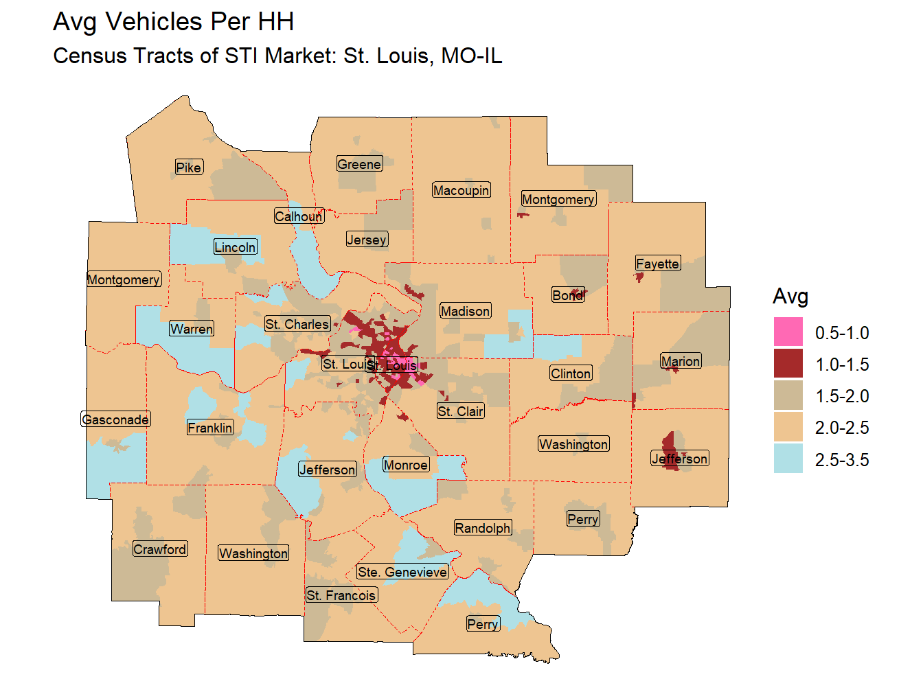 Avg Vehicles Per HH Thematic