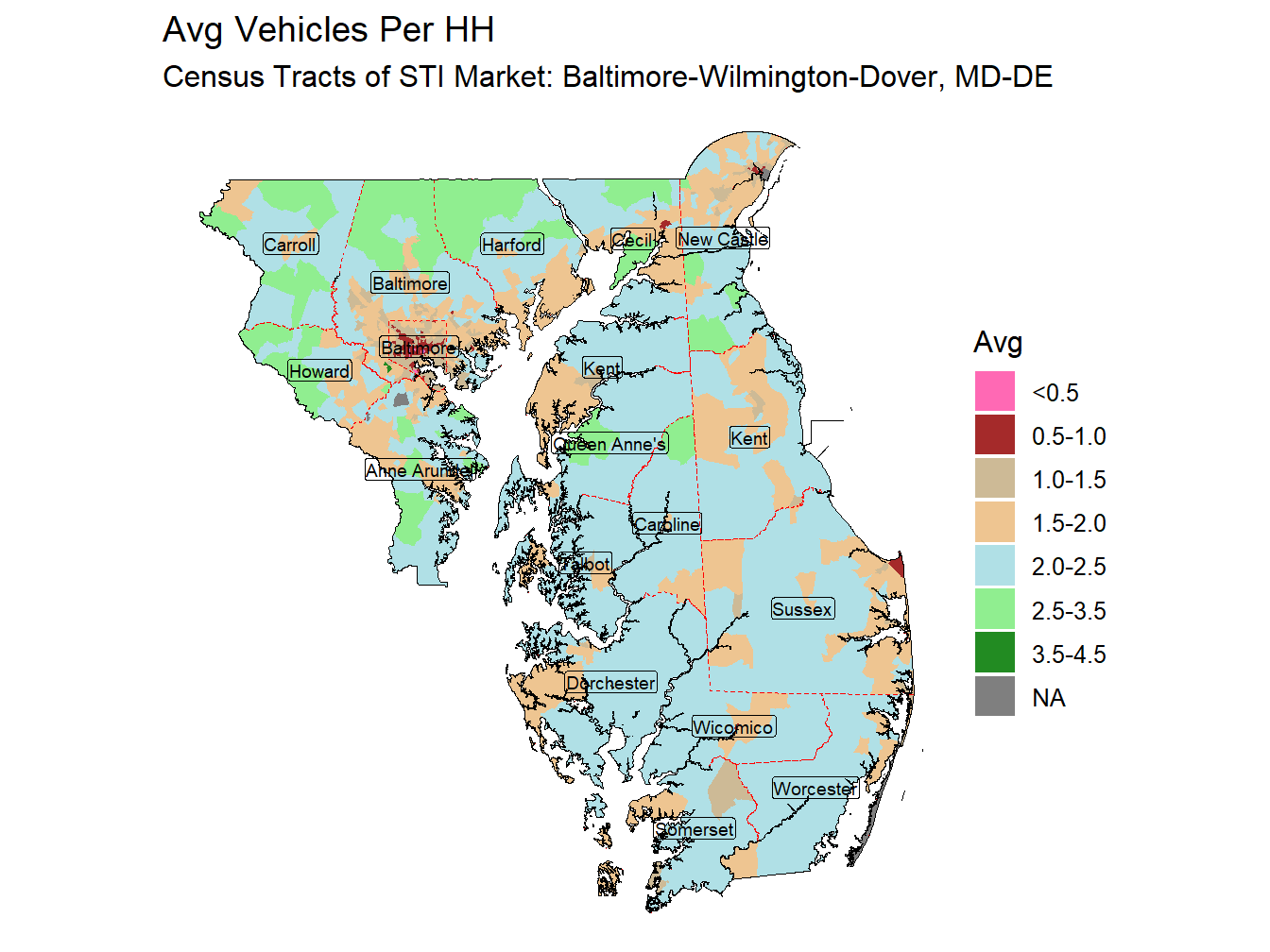 Avg Vehicles Per HH Thematic