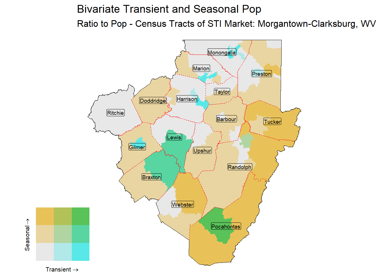 Bivariate Tematic of Seasonal & Transient Pop - Census Tract