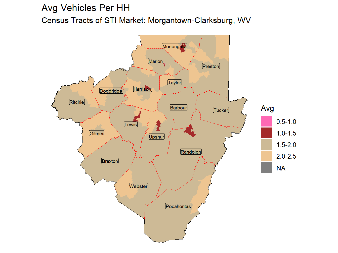 Avg Vehicles Per HH Thematic
