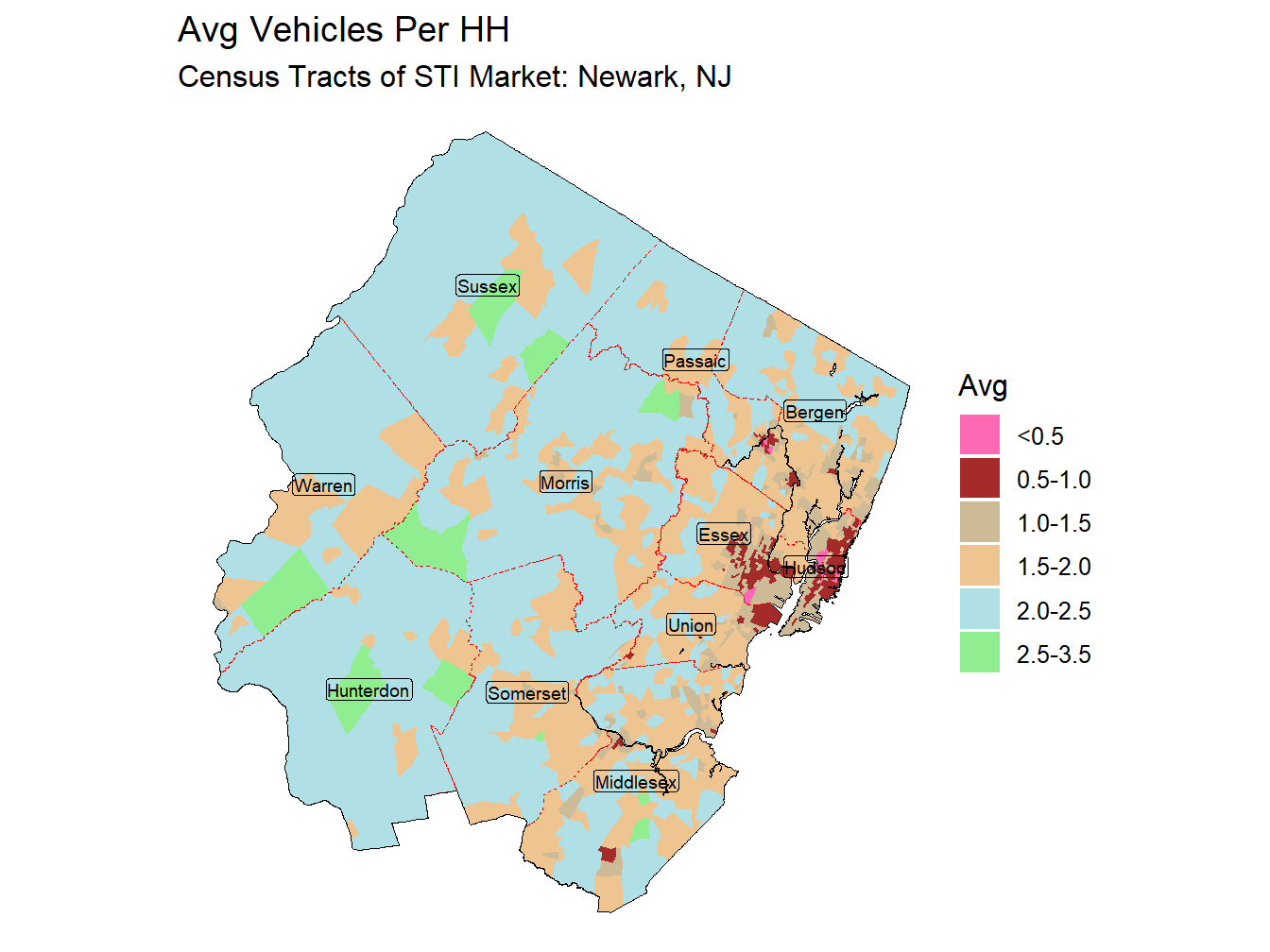 Avg Vehicles Per HH Thematic
