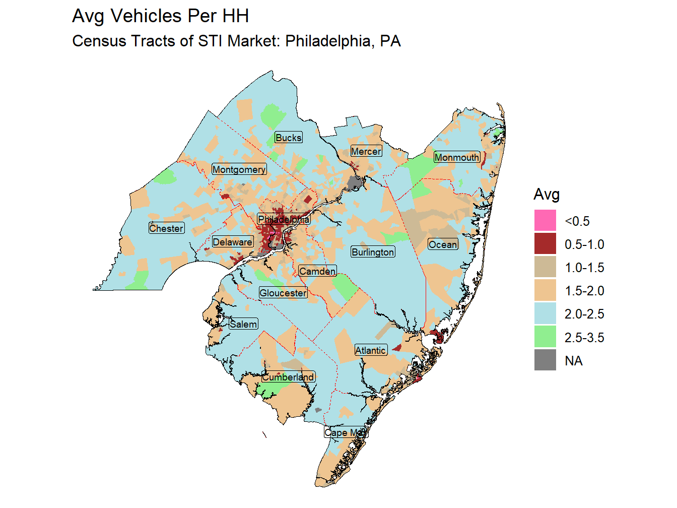 Avg Vehicles Per HH Thematic