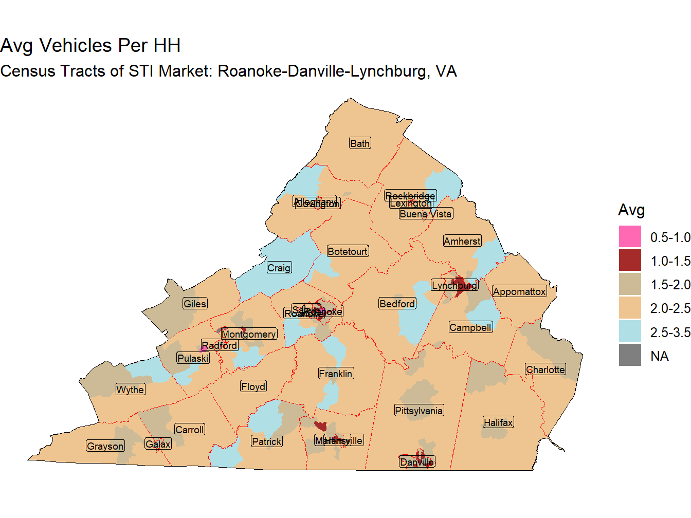 Avg Vehicles Per HH Thematic